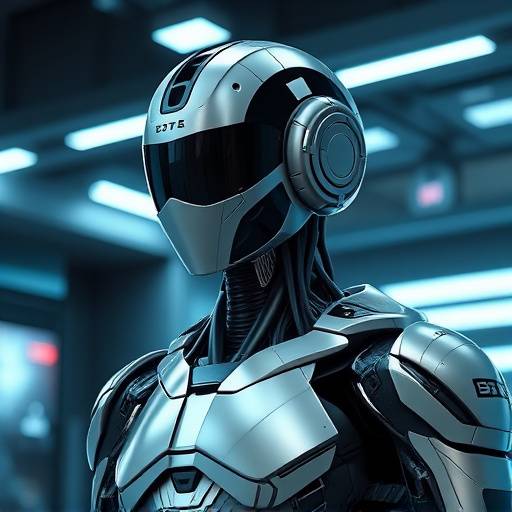 Captura de pantalla del video promocional de 'TechInnovate', mostrando un robot humanoide en un entorno futurista.