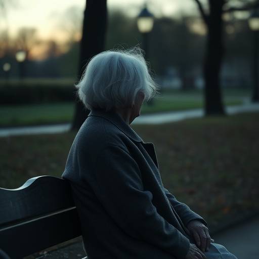 Fotograma de 'Memorias del Barrio', un cortometraje documental con una anciana sentada en un banco del parque, mirando al horizonte.